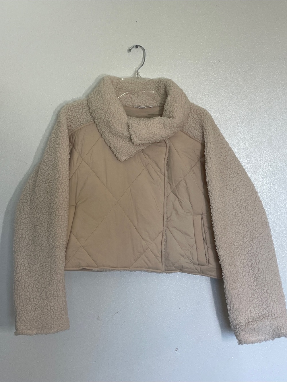 Cropped Cream Quilted & Teddy Jacket